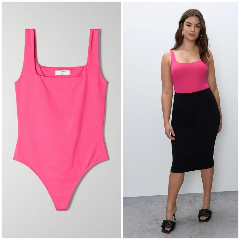 BABATON (Aritzia) Contour Squareneck Thong Bodysuit. Lined. 2XS